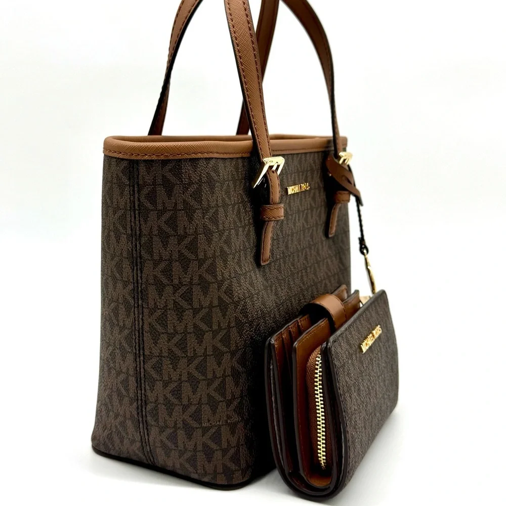 Michael Kors Jet Set Travel XS Logo Top-Zip Tote Bag & Matching Bifold Wallet